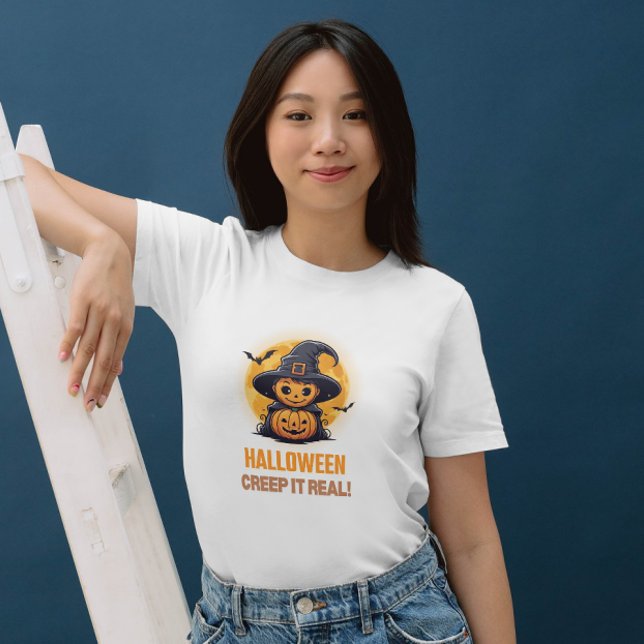 Halloween Creep It Real Pumpkin & Hexen Womens T-Shirt (Creep It Real this Halloween with this fun women's tee!)