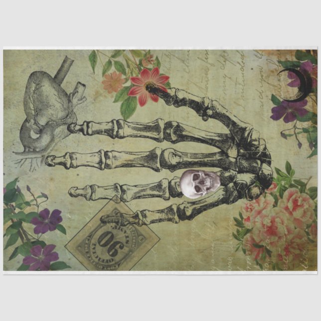 Halloween Creepy Anatomie und Pink Blume Ephemera Seidenpapier (Vorderseite)