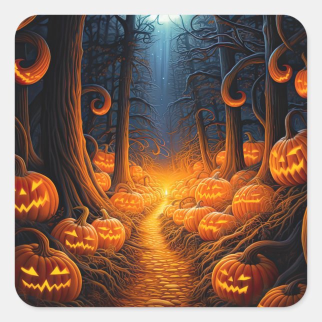 Halloween Creepy Kürbislaterne Pumpkins Quadratischer Aufkleber (Vorderseite)
