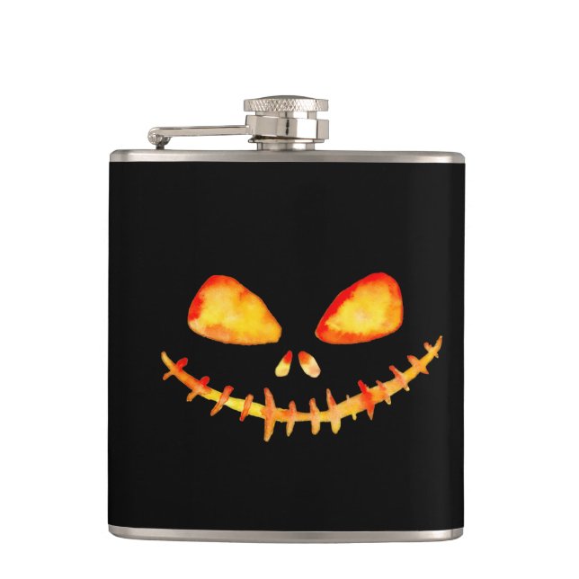 Halloween Creepy Smile Jack O' Lantern Flachmann (Vorderseite)