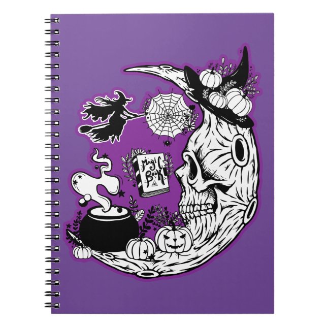Halloween Crescent Moon Witwe Skull Notizblock (Vorderseite)