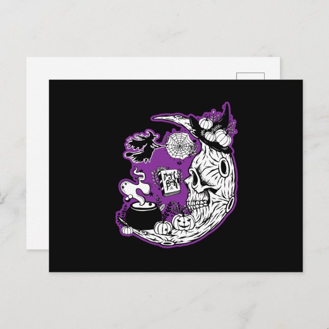 Halloween Crescent Moon Witwe Skull Postkarte (Vorne/Hinten)