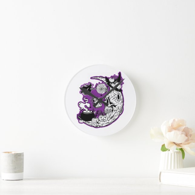 Halloween Crescent Moon Witwe Skull Runde Wanduhr (Zuhause)
