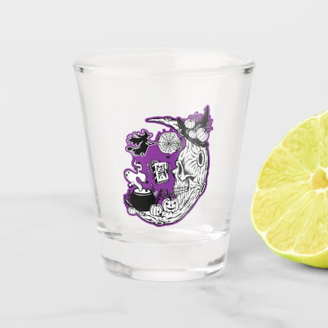 Halloween Crescent Moon Witwe Skull Schnapsglas (Vorderseite)