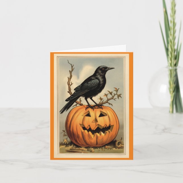 Halloween Crow and Pumpkin Grußkarte Karte (Vorderseite)