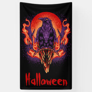 Halloween Crow mit Flammen Banner