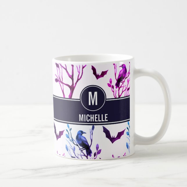 Halloween Crows Bats Monogramm Personalisierter Na Kaffeetasse (Rechts)