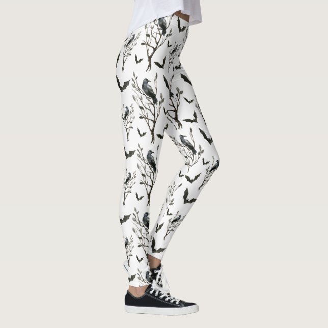 Halloween Crows Bats Schwarz und Weiß Leggings (Rechts)