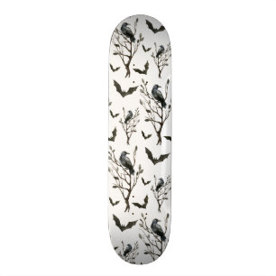 Halloween Crows Bats Schwarz und Weiß Skateboard