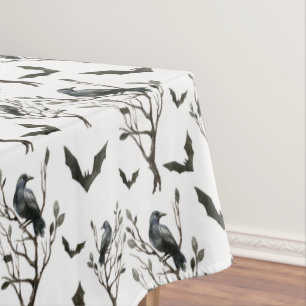 Halloween Crows Bats Schwarz und Weiß Tischdecke