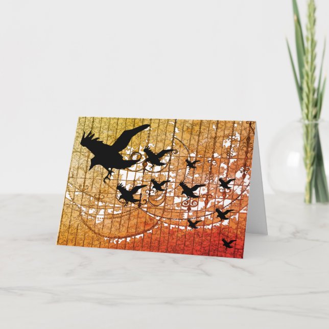 Halloween Crows fliegen durch den Spuk Schlossabla Karte (Vorderseite)