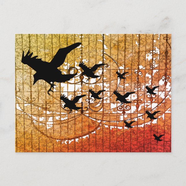 Halloween Crows fliegen durch den Spuk Schlossabla Postkarte (Vorderseite)