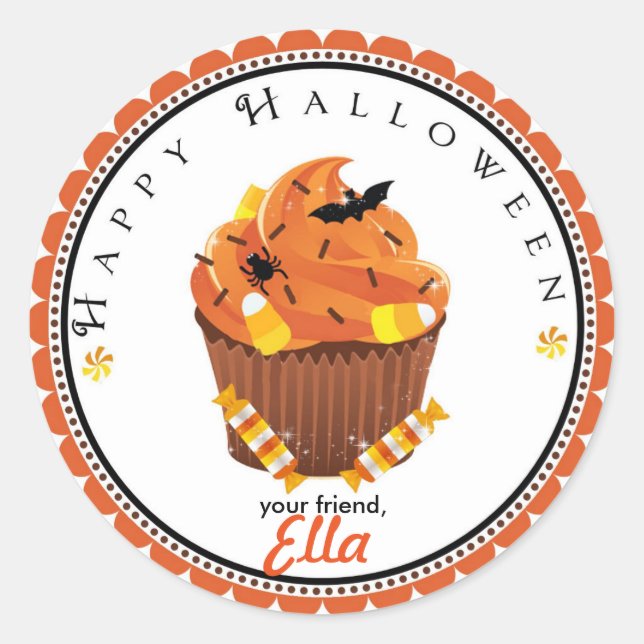 Halloween Cupcake Goodie-Tasche Gefallen Aufkleber (Vorderseite)