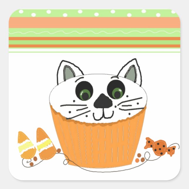 Halloween Cupcake Quadratischer Aufkleber (Vorderseite)
