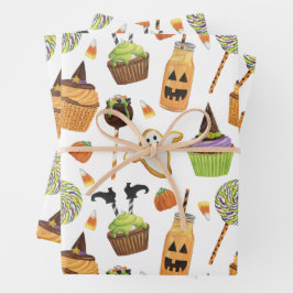 Halloween Cupcakes und Süßigkeiten Geschenkpapier Set