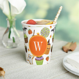 Halloween Cupcakes und Süßigkeiten Monogramm Pappbecher