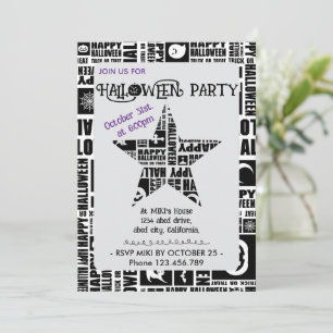 Halloween Custom Cool Whimsical Typografy Black Einladung