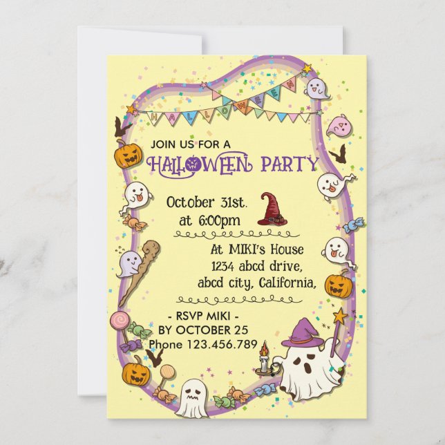 Halloween Custom Spooky Niedlich Whimsical Yellow Einladung (Vorderseite)