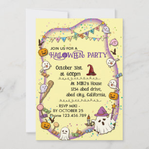 Halloween Custom Spooky Niedlich Whimsical Yellow Einladung