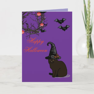 Halloween Custom Whimsical Funny Cat Lila Karte