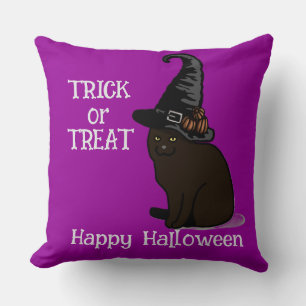 Halloween Custom Whimsical Funny Cat Lila Kissen