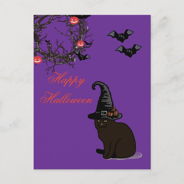 Halloween Custom Whimsical Funny Cat Lila Postkarte (Vorderseite)