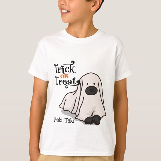 Halloween Custom Whimsical Funny Dog Ghost T-Shirt (Vorderseite)