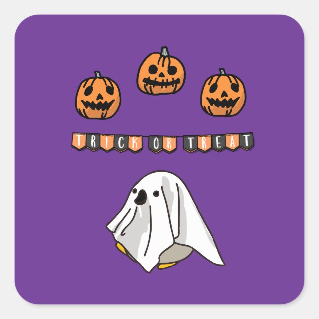 Halloween Custom Whimsical Funny Modern Lila Quadratischer Aufkleber (Vorderseite)