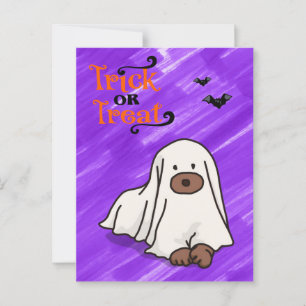 Halloween Custom Whimsical Niedlich Ghost Dog Lila Postkarte