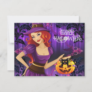 Halloween Custom Whimsical Niedlich Hexe Lila Postkarte