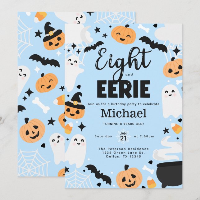 Halloween Cute Ghost 8th Birthday Party Invitation (Devant / Derrière)