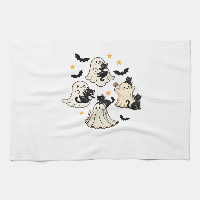 Halloween Cute Ghosts Bats Black Cats Oversized T- Geschirrtuch (Horizontal)