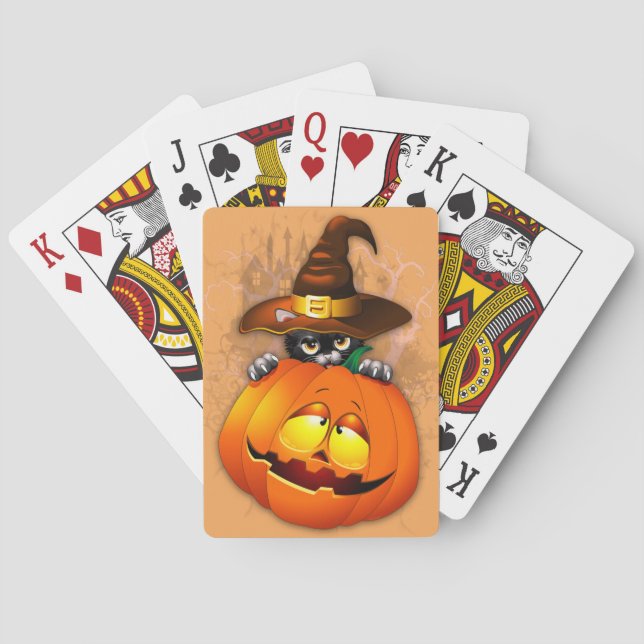 Halloween Cute Kitty Witch and Pumpkin Friend    Spielkarten (Rückseite)