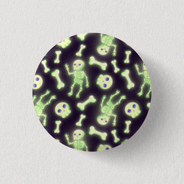 Halloween Cute Spooky Glowing Skeleton Bones Skull Button (Vorderseite)