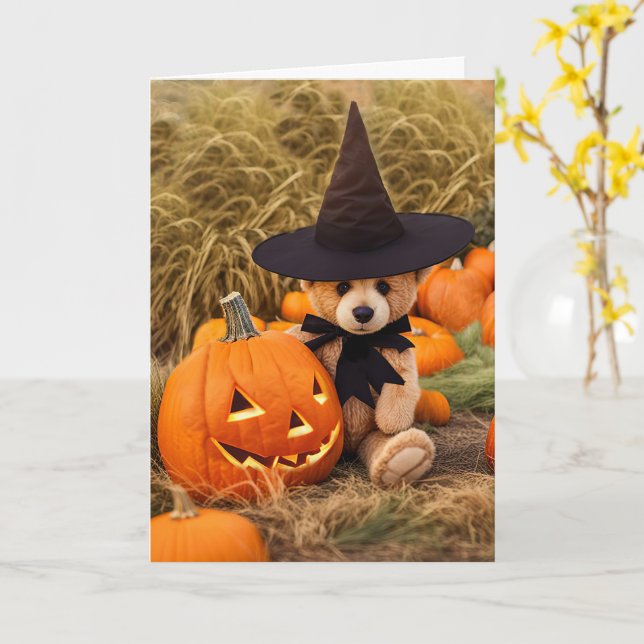 Halloween Cute Teddy Bear und Jack O Lantern Karte (Gelbe Blume)