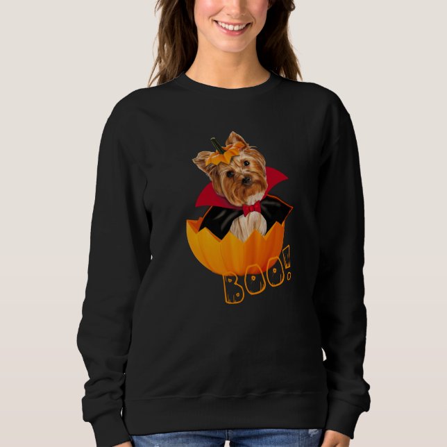 Halloween cute Yorkshire Terrier Kürbis Dracula T Sweatshirt (Vorderseite)