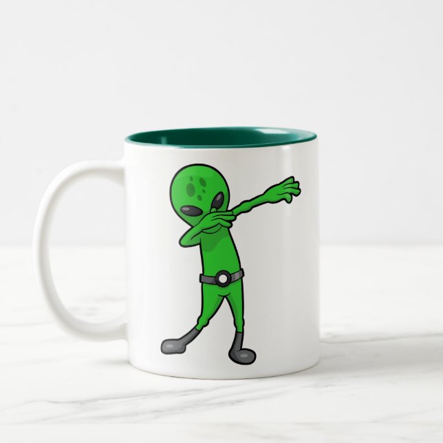 Halloween Dabbing Außerirdischer Zweifarbige Tasse (Links)