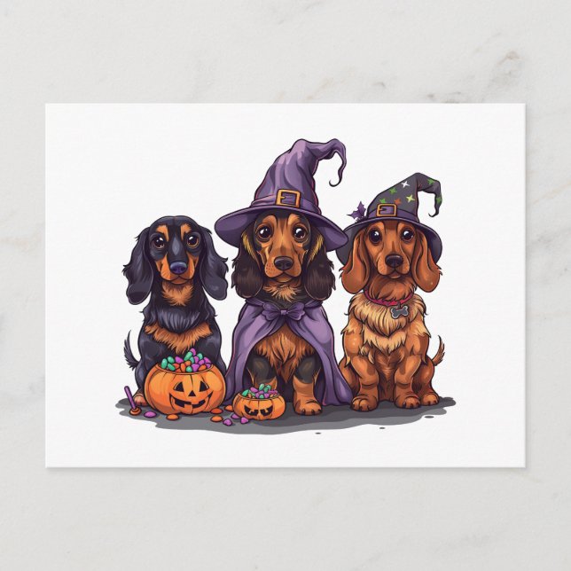 Halloween Dackel Hexenhunde Postkarte (Vorderseite)