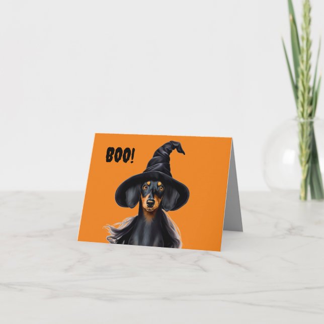 Halloween Dackel Hexenkarte Karte (Vorderseite)