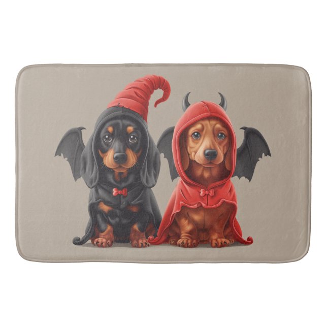 Halloween Dackel Hunde Devil Bat Badematte (Vorderseite)
