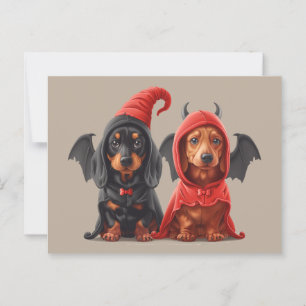 Halloween Dackel Hunde Devil Bat Postkarte