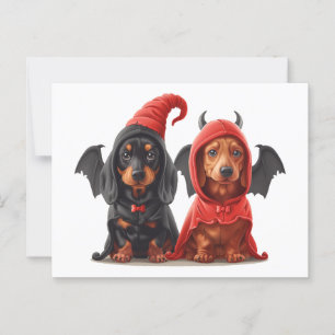 Halloween Dackel Hunde Devil Bat Postkarte