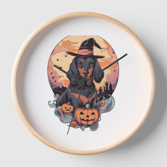 Halloween-Dackel Uhr (Vorderseite)