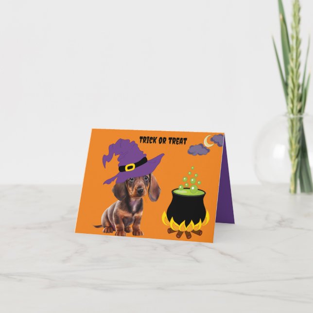 Halloween-Dackel-Welpenkarte Karte (Vorderseite)