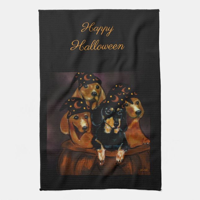 Halloween-Dackeln Geschirrtuch (Vertikal)