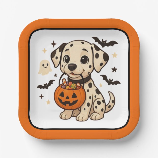 Halloween Dalmatiner Dog Trick oder Tree Pappteller (Vorderseite)