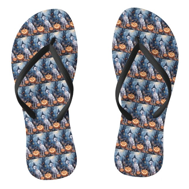 Halloween-Dalmatinie mit Pumpkins Beängstigend Flip Flops (Fußbett)
