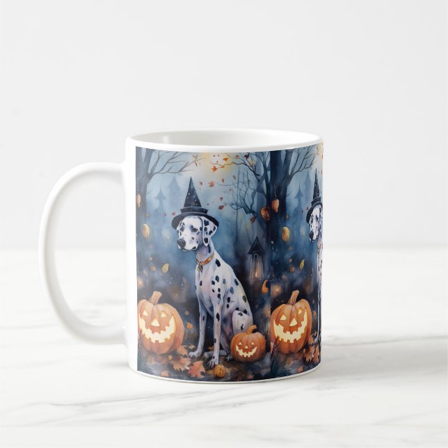 Halloween-Dalmatinie mit Pumpkins Beängstigend Kaffeetasse (Links)