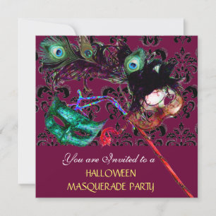 HALLOWEEN DAMASK MASQUERADE PARTY violett blau Einladung