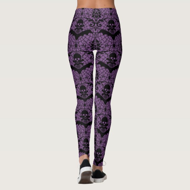 Halloween-Damast lila Leggings (Rückseite)